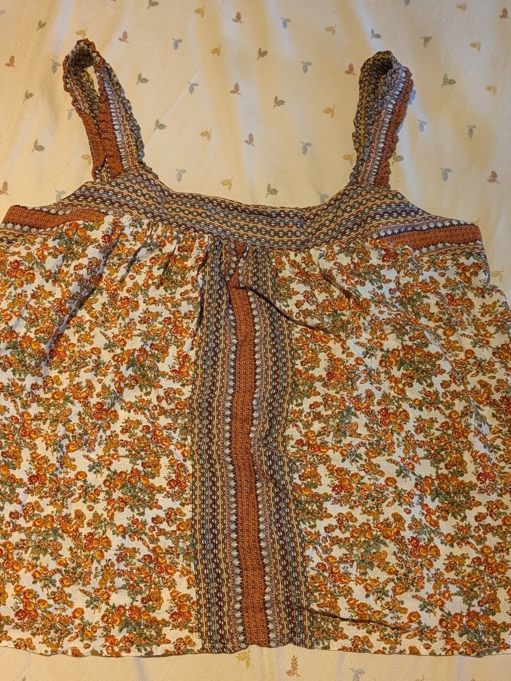 Jane and Delancey White Floral Camisole with Rust and Olive Accents